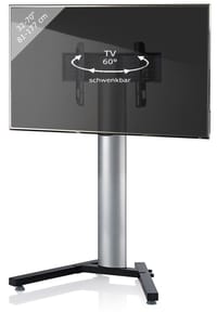 VCM. - TV Standfuß 26-70 Zoll | VESA bis max. 600x400 | Fernseh Ständer aus Alu | TV Ständer Maße ca. H. 125 x B. 90 x T. 72 cm | Fernsehstand Stadino Mini - Silber