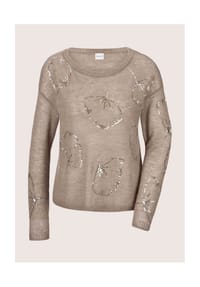 MADELEINE - Glanzpullover mit Ginkgo-Design und Pailletten - cappuccino