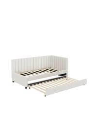KOMHTOM - Polster-Schlafsofa 90x200 cm, Samt beige, ausziehbar, mit Lattenrost – ohne Matratze - Beige