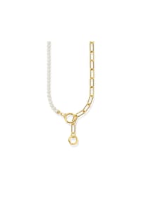 Thomas Sabo Cosmic Amulet - Collier aus Süßwasserzuchtperlen und Gliederkette mit weißen Steinen - gelbgoldfarben