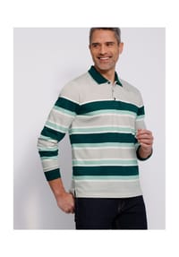 Sieh an! - Langarm-Poloshirt - hellgrau-petrol-geringelt