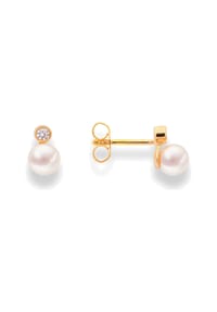 DI PERLE® DI PERLE Schmuckkollektion - Süßwasser Zuchtperlen Ohrringe Brillantohrstecker aus 585er Gelbgold, 2 Brillanten 0,030 ct - weiß