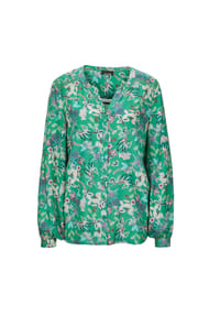 GOLDNER - Kurzgröße:  Florale Viskosebluse Langarm - grün / gemustert