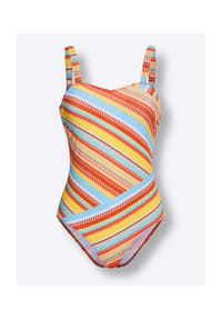 Witt - Badeanzug - papaya-aquamarin-gestreift