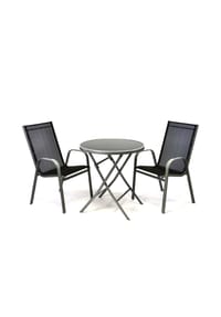 VCM. - 3-tlg. Gartenmöbelset | Gartengarnitur | Klapptisch | Schwarz | Sitzgarnitur | Bistroset - Schwarz