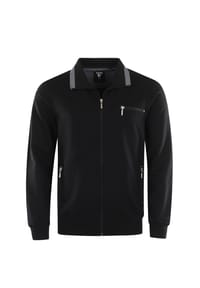hajo - Jacke Unifarbene Comfort Fit-Sweatjacke Stay-Fresh mit Stehkragen und Brusttasche - schwarz