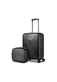 REDOLZ Essentials 14 - Essentials 14 Kofferset 2 tlg. Kabinentrolley mit Dehnfalte & Beautycase - black metallic