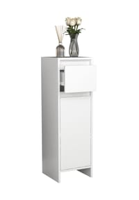 VCM. - Holz Midischrank | Badregal | Maße: H. 95 x B. 30 x T. 30 cm | 1 Schublade | 1 große Tür - Malira - Weiß