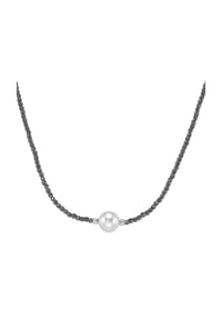 SMART JEWEL® - Collier mit Edelstein-Kugeln + Muschelkern-Perle, Silber 925 - grau