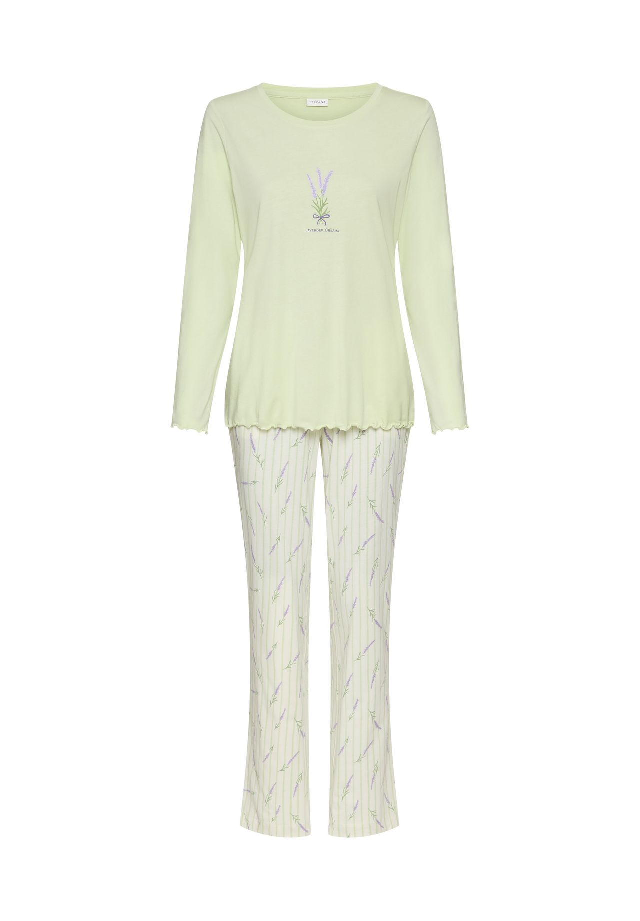 Lascana Schlafanzug Lavender Love, Wellensaum, FüR Damen, GrüN, 32/34