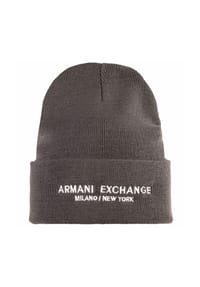 ARMANI EXCHANGE - Herren Mütze - Cappello Beanie, Rippstrick, Logo, One Size - Grau