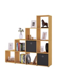 VCM. - Holzregal stehend | platzsparendes Regal | Maße:  H. 139 x B. 143 x T. 29 cm | Elegantes Regal stehend | Aufbewahrungsregal | Bücherregal  | Treppenregal - Napoli - Buche