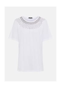 olsen - Shirt mit dekorativ gestaltetem Rundhalsausschnitt - White