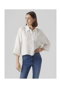 VERO MODA® - Hemdbluse "Natali", 3/4-Arm, für Damen - 175598 SNOW WHITE