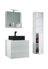 VCM. - 4-tlg. Waschplatz Waschtisch | schwarzes Waschbecken Unterschrank Breite 60 cm |  Badmöbel Set mit Schubladen Drehtüren Spiegel | Lendas S BL - Anthrazit