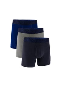 UNDER ARMOUR - Herren Boxershorts, 3er Pack - Performance Cotton Boxer Briefs - Solid 6", Stretch, Baumwollmischung - Dunkelblau/Grau/Blau