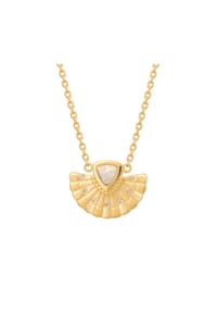 caї - Collier 925 Silber vergoldet Boho Fächer Anhänger mit synth. Opal & Weißtopas 925/- Sterling Silber 1 Opal - gelb