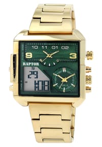 RAPTOR Raptor - Herren Quarz Armbanduhr Domian mit Edelstahlgliederarmband - 3 ATM - Mineralglas - gold