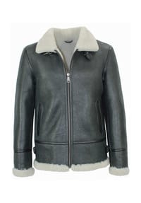 JILANI - Herren Lammfelljacke Lederjacke anthrazit-weiß - anthrazit-beige