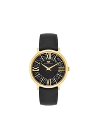 RHODENWALD & SÖHNE - Damen Armband-Uhr Pamina gelbgold Echtleder schwarz - schwarz