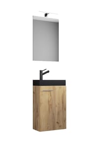 VCM. - 3-tlg Set | Waschplatz für Gäste WC | Gästebad | Waschtisch mit Spiegel | Badezimmer Set – Slito SP-BL - Honig-Eiche