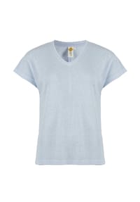 ROADSIGN® australia - Damen T-Shirt Knit Ease in melierter Optik, mit V Ausschnitt, aus weichem Materialmix, bequem tragbar, ideal für Casual und Freizeit - blau