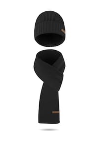 normani® - Winterset aus Merinowolle Schal und Mütze glatt Yuma - Anthrazit