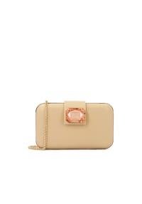 Kazar - Leder Clutch Bag mit großem Stein - Beige