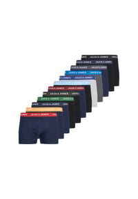 JACK & JONES - Herren Boxershorts, 12er Pack - JACSOLID, Baumwoll-Stretch, Logobund - Blau/Schwarz/Grau
