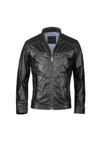 bugatti - Lederjacke BURAFAEL mit Reißverschlusstaschen - Schwarz