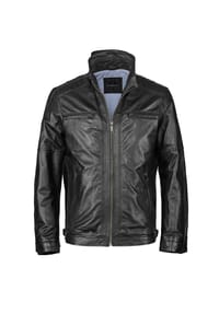 bugatti - Lederjacke BUTEODORO mit Reißverschlusstaschen - Schwarz