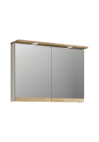 VCM. - Badspiegelschrank mit Beleuchtung und Steckdose – Spiegelschrank Bad mit 2 Türen und 2 Fächern – Badezimmerschrank hängend – H. 59 x B. 80 x T. 23 cm, Cosila - Anthrazit / Honig-Eiche