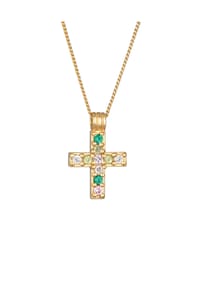 HAZE & GLORY - Halskette Edelstein Kreuz Vivid 925 Silber Vergoldet - Gold
