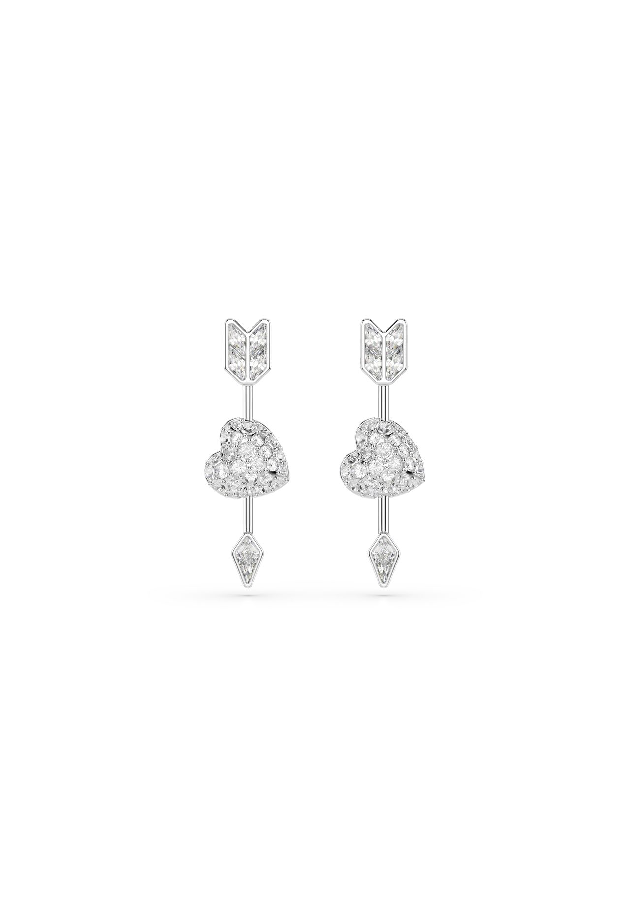 Swarovski Idyllia Drop-Ohrhänger, Verschiedene Schliffe, Herz mit Pfeil, Weiß, Rhodiniert - Bild 8