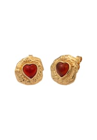HAZE & GLORY - Ohrringe Ohrstecker Herz Onyx Rot 925 Sterling Silber Vergoldet - Head Over Heels - Gold