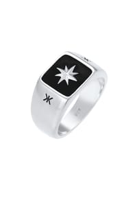 KUZZOÍ - Ring Siegelring Emaille Schwarz Stern Basic 925 Silber - Gold