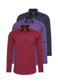 RUSTY NEAL® - Hemd (3er-Pack) Langarm im Slim-Fit geschnitten - Anthrazit-Navy-Braun