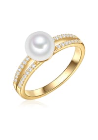 VALERO PEARLS - Damen Ring aus 925/- Sterling Silber in Gelbgold mit Zirkonia und Süßwasser-Zuchtperle - gelbgold