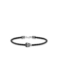 Thomas Sabo - Thomas Sabo Armband Totenkopf silber 925 Sterlingsilber, geschwärzt, Leder - silberfarben