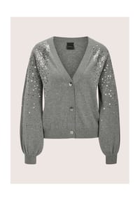 MADELEINE - Elegante Feinstrickjacke mit V-Ausschnitt - graphit / melange / silberfarben
