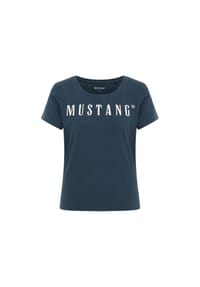 MUSTANG® - Damen T-Shirt - Alma, Baumwolle, Rundhals, Logo - Dunkelblau