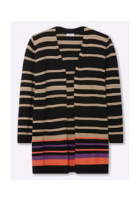 sheego - Longstrickjacke - schwarz-beige-gestreift