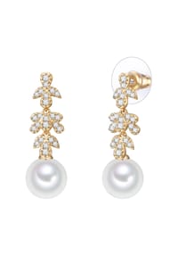Luluandjane - Damen Ohrringe aus Messing in Gelbgold mit Zirkonia und Muschelkernperle - gelbgold