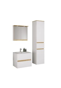 VCM. - 4-tlg. Waschtisch Set mit Keramikbecken, Badschrank mit 2 Softclose-Schubladen, Hochschrank, Spiegelschrank mit Beleuchtung und Steckdose, Maße Unterschrank H. 51 x B. 61 x T. 47 cm, Cosila-I - Anthrazit