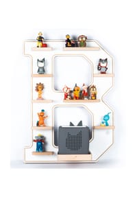VCM. - My Home - Kinderregal Buchstabe B | hängend für Toniebox und Tonie Figuren | platzsparendes Regal | Maße H. 54 x B. 41 x T. 19 | Wandregal Musikbox Figuren Aufbewahrung Magneteinsätzen | Aufbewahrungsregal Holz - Grau