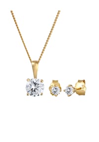 elli. PREMIUM - Schmuckset Zirkonia 585 Gelbgold - Weiß