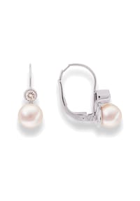 DI PERLE® DI PERLE Schmuckkollektion - Süßwasser Zuchtperlen Ohrringe Brillantohrhänger aus 585er Weißgold, 2 Brillanten 0,060 ct - weiß