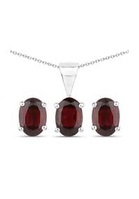 caї - Schmuck-Set 925/- Sterling Silber 3 Granat 3,15 ct. - weiß