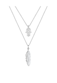 elli. - Halskette Layer Feder Hand Der Fatima Kristalle 925 Silber - Silber