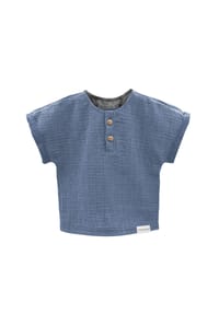 maximo® - GOTS MINI BOY-Hemd, kurzer Arm Musselinstoff - altindigo-weiß-streifen